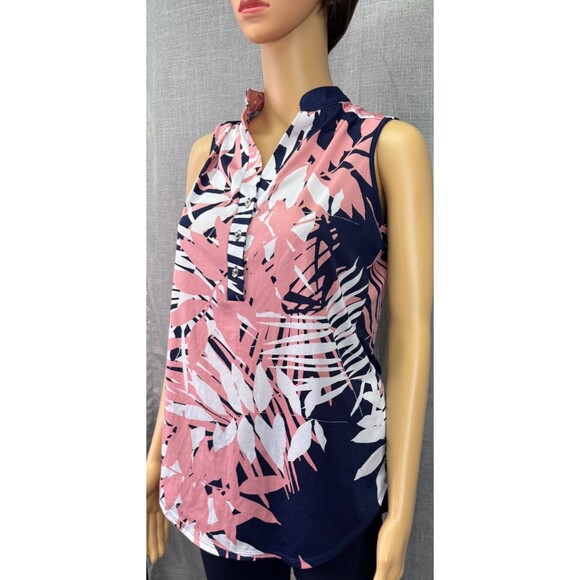 PerSeption Concept Sleeveless Blouse Tropical Print Women's Size S Blue Pink - Picture 4 of 7